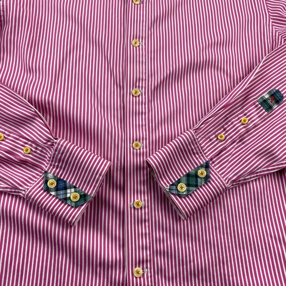 Robert Graham X Shirt Men Medium M Pink White Striped Button Up Long Sleeve - Picture 2 of 12